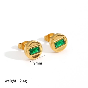 Boucles d'oreilles en acier inoxydable plaqué or 18k avec zircons verts, 9mm