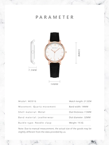 Minimalistische Damen-Quarzuhr mit schwarzem Lederarmband und roségoldenem Gehäuse