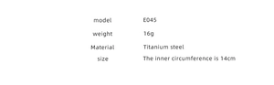 Specifications of titanium steel bead bracelet showing 16g weight and 14cm inner length