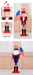 Detailed views showing American flag patterns and craftsmanship on a 38cm wooden nutcracker