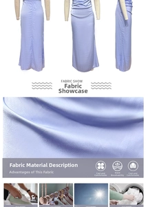 Detalle de la tela del vestido azul claro con abertura y textura suave transpirable