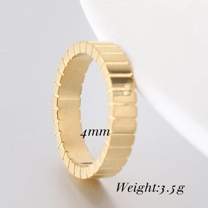 Detail showing 4mm gold-plated stainless steel ring with linear grooves weighing 3.5g