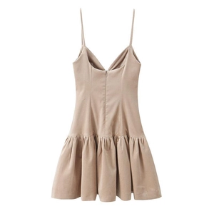 Robe mini sexy en velours abricot à dos nu avec jupe plissée et fines bretelles