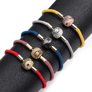 Yin Yang Braided Rope Bracelet Adjustable Copper Micro Pave Cubic Zirconia Tai Chi Gossip Cord Jewelry For Women Men