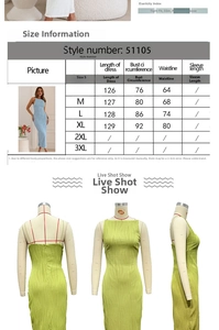 Size chart for backless sleeveless ripple dress with detailed measurements in cm