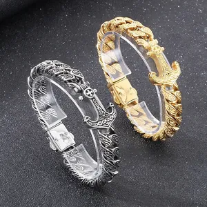 Men Bracelet 316L Stainless Steel Anchor Cross Clasp Cuban Link Chain Vintage Punk Gothic Viking Style Jewelry