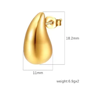 Chic 18k gold-plated stainless steel teardrop earrings, size 18.2x11mm, pair weight 13.8g
