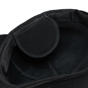 Detail shot of the black men baseball cap inner lining with elastic band and soft fabric