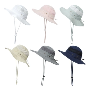 Kids quick-dry sun hats with mesh side panels and windproof straps in six colors