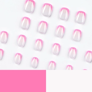 Short square pink french gradient press on nails set arranged on a white background