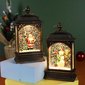 Vintage Christmas water lanterns with Santa Claus and Snowman, LED lighted holiday decor