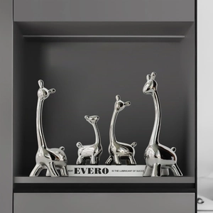Figurinas Jirafa De Cerámica Abstracta Moderna Plateado Detalles Dorados Decoración Hogar Oficina Gabinete Arte