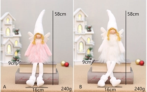 Détail de poupées anges de Noël en peluche de 58cm en blanc et rose avec ailes en tissu