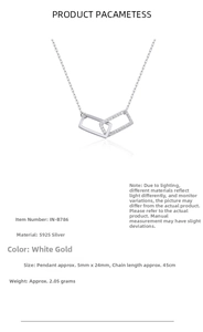 Detail of S925 silver necklace featuring interlocking zircon and polished rectangles