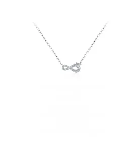 Detail of s925 silver infinity necklace with micro-set zircon stones on white background