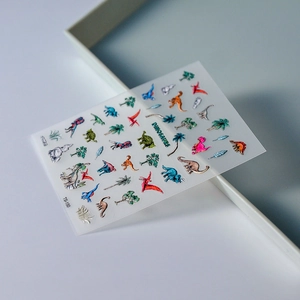 5D embossed dinosaur nail stickers with colorful graffiti and 3D texture patterns