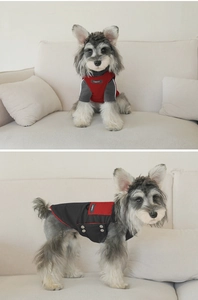 Detailed side view of windproof pet vest showing metal snap buttons and waterproof fabric