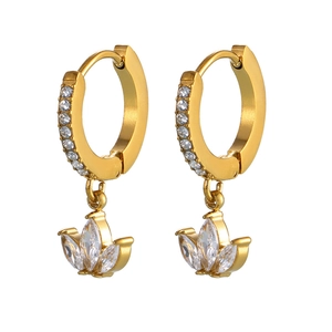 PVD 18K gold plated stainless steel clover earrings with white zircon micro-inlay accents