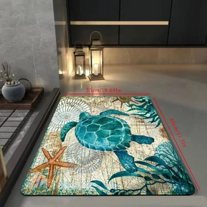 Absorbent diatom mud bath mat with green sea turtle and nautical map design, 50x80cm