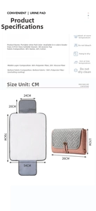 Detailed size chart for portable waterproof baby changing mat with fabric specifications
