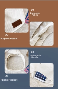 White corduroy tote bag showing magnetic closure, front pocket and inner storage space