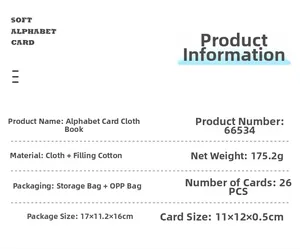 Detailed specifications of alphabet cloth book set with 26 soft cards and storage bag