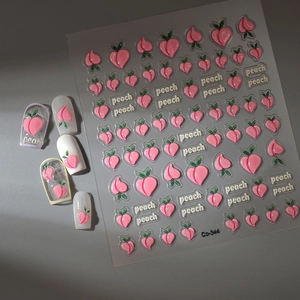 3D embossed pink peach nail stickers with translucent jelly texture for DIY nail art