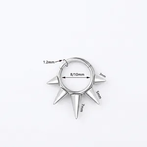 Stainless steel nose hoop ring with five spiked cones in various sizes and 1.2mm gauge
