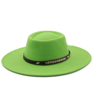 Grüner Vintage-Wollfilzhut mit breiter Krempe und verziertem Lederband für Damen und Herren