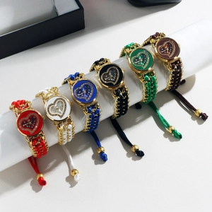 Women's quartz watches with heart-shaped dial and colorful woven bracelet straps