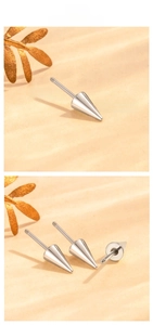 Detailed view of cone-shaped titanium steel ear stud with 0.8x6mm screw post specifications