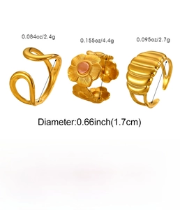 Detail view of 18K gold plated stainless steel ring sizes and weight specifications