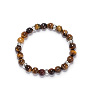 Natural tiger eye stone beaded bracelet with vintage engraved silver spacer beads
