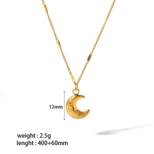 18k gold plated stainless steel moon pendant necklace with 12mm size and adjustable chain