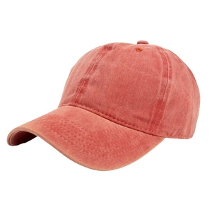 Classic washed cotton baseball cap in vintage coral red with a minimalist six-panel design