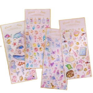 Set of 4 unicorn and ocean themed crystal epoxy stickers with gold foil for DIY journals