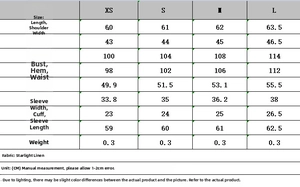 Tableau des tailles pour ensemble chemise nouée et pantalon large avec mesures en cm