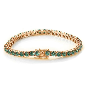 4MM blue-green moissanite tennis bracelet in rose gold finish with secure clasp