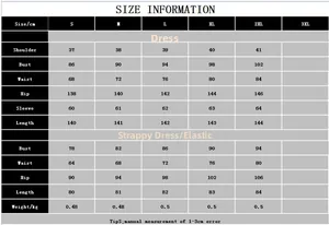 Size information chart with detailed measurements for women sequins embroidery evening dress