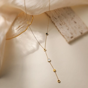 18K gold plated heart pendant necklace with white shell and black geometric charms