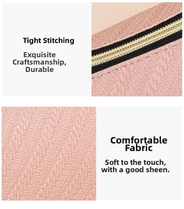 Detail of pink faux leather bag showing woven texture, fine stitching and metal zipper