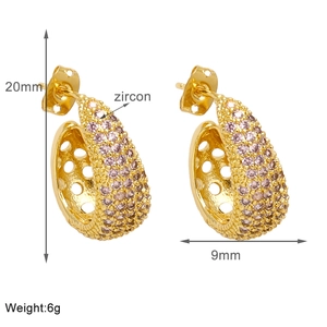 Detailed size chart showing 20mm height and 9mm width for gold-plated zircon hoop earrings