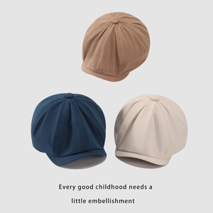 Retro kids newsboy caps in caramel, navy, and cream white with 1988 letter embroidery