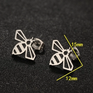 Minimalist 18K gold plated bee stud earrings in hollow stainless steel geometry