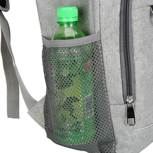 Insulated cooler backpack in grey with side mesh pocket for outdoor camping picnic