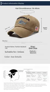 Guide des tailles et mesures pour casquette en denim avec broderie de requin