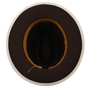 Classic two-tone wide brim fedora hat in beige and brown wool felt for men and women