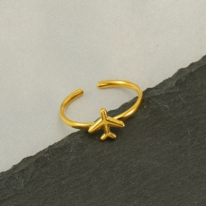 Anello regolabile a forma di aereo in acciaio inossidabile placcato oro 18 carati