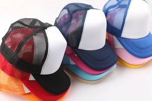 Breathable multi-color mesh trucker hats with foam front and adjustable snapback closure