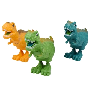 Three colorful wind-up dinosaur toys featuring realistic scales and textures on white background